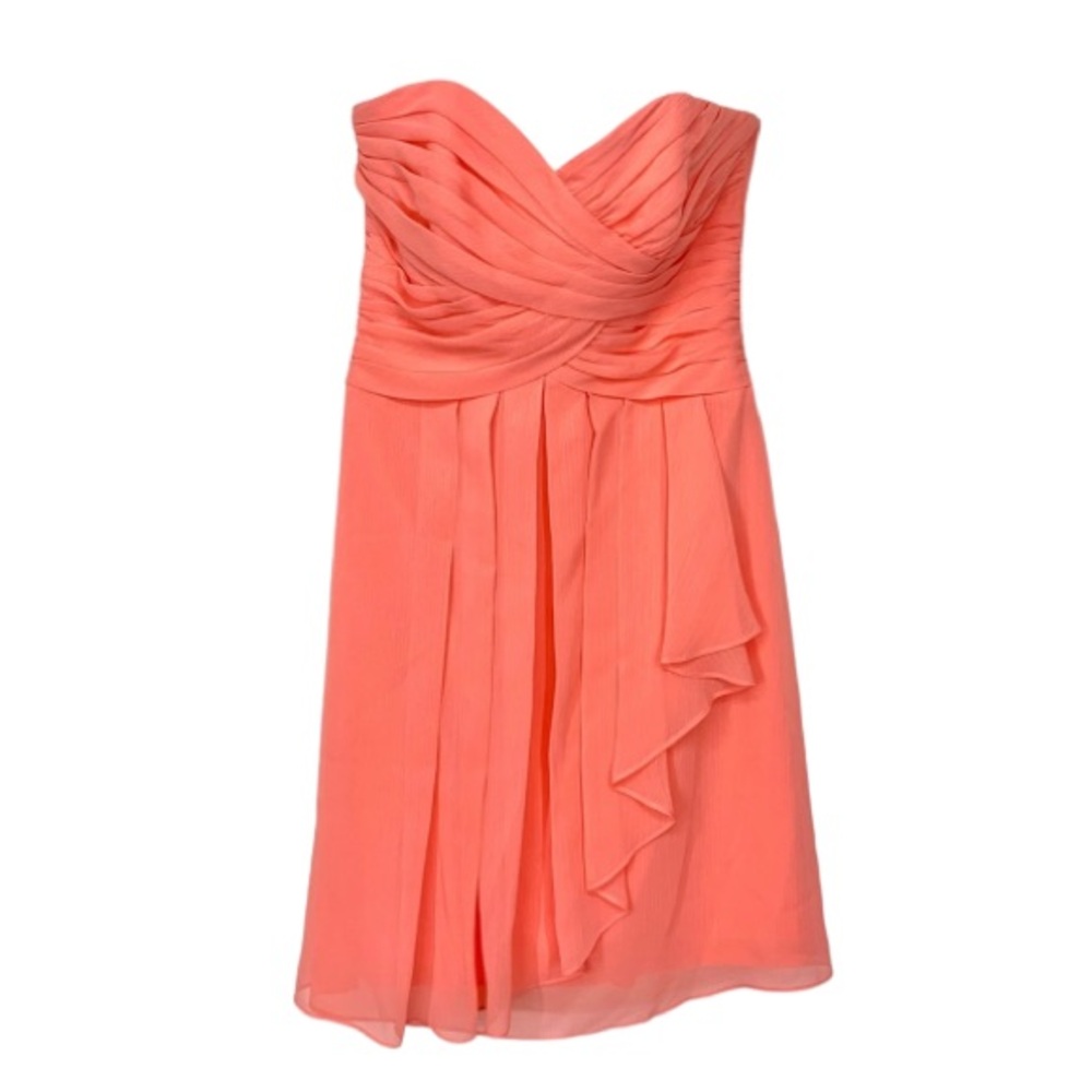 David’s Bridal Coral Crinkle Chiffon Dress Sweetheart Neck Bridesmaid New Size 4